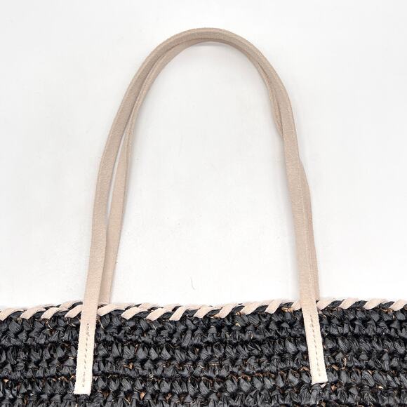 ANTHROPOLOGIE Straw Shoulder Bag Black White Tote Slouchy Casual Travel Light - Picture 7 of 13